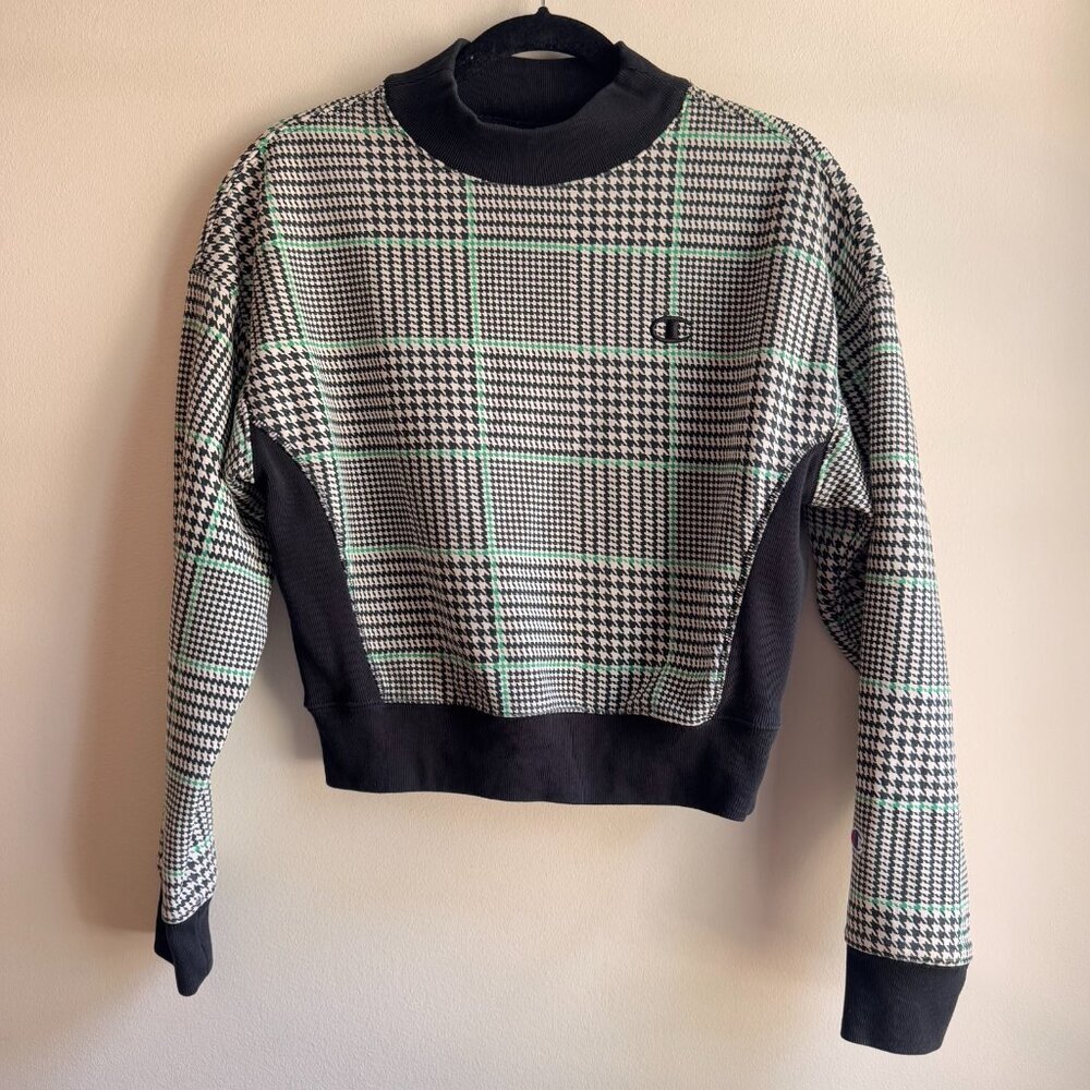 Champion Black & Mint Green Plaid Crewneck Sweatshirt